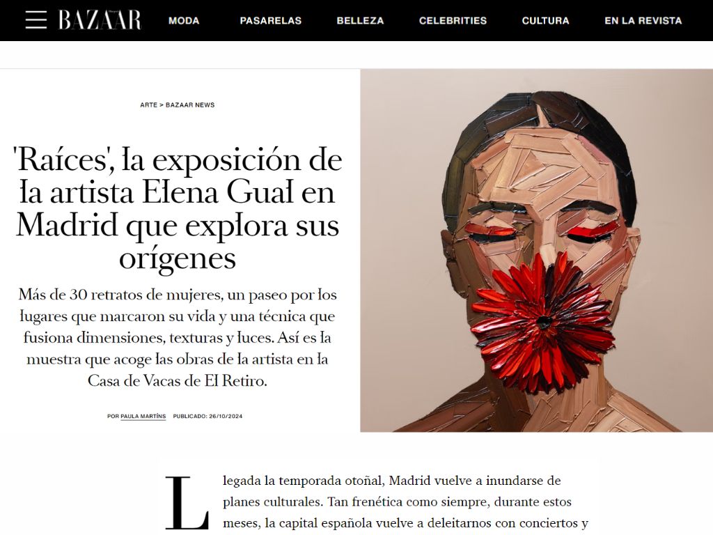 Arma Gallery - Contemporary art - Elena Gual - Raíces - Press - Hapers Bazaar