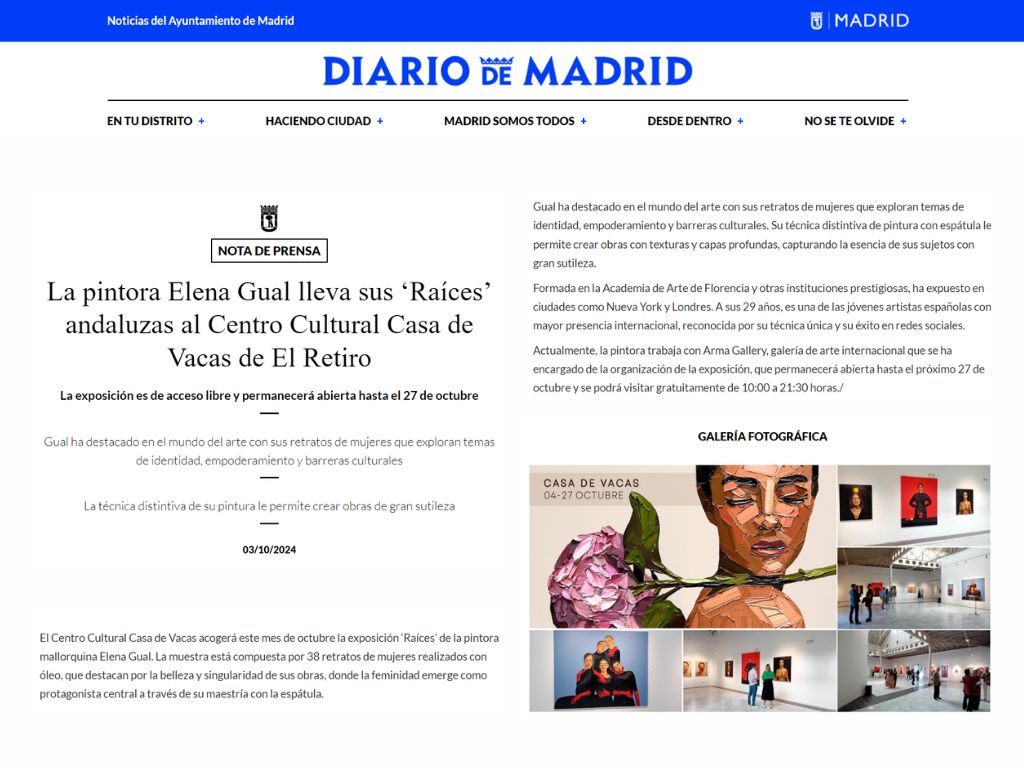 Arma Gallery - Contemporary art - Press - Elena Gual - Raíces - Diario de Madrid