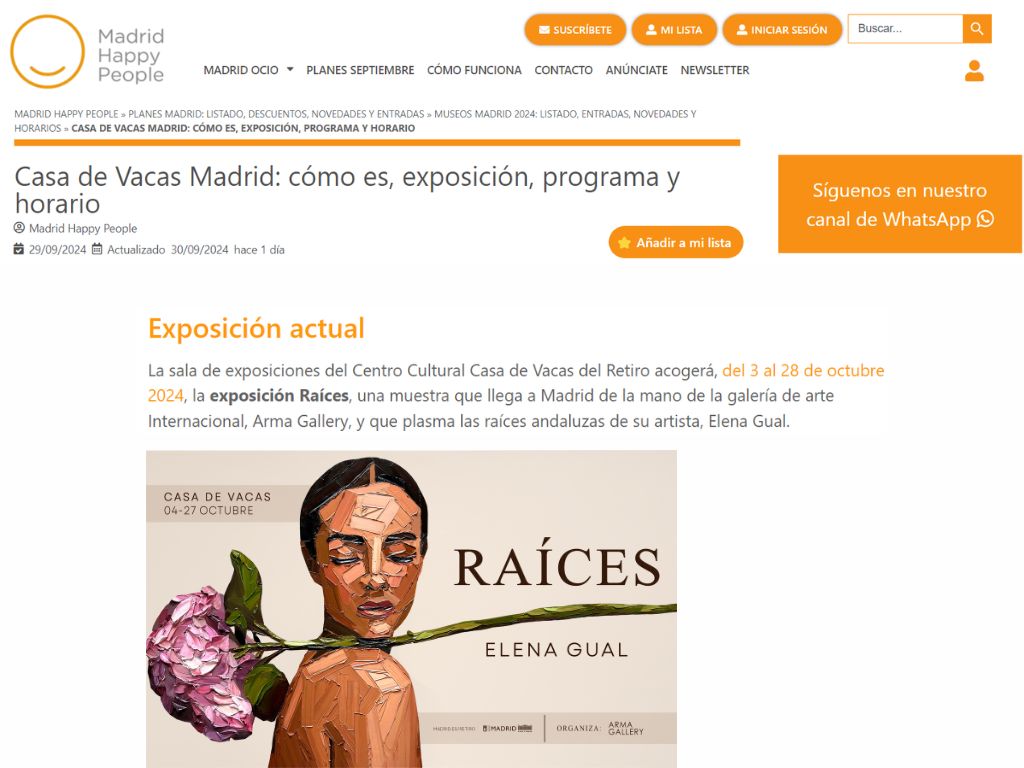 Arma Gallery - Contemporary art - Press - Elena Gual - Raíces - Madrid Happy People