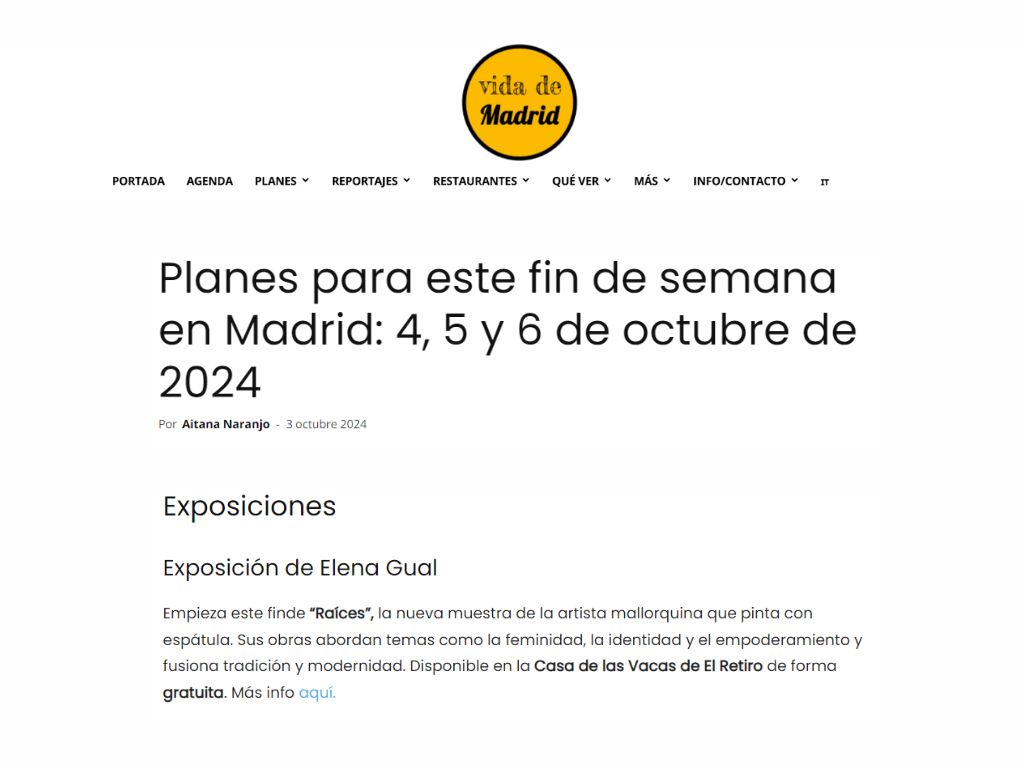 Arma Gallery - Contemporary art - Raíces - Elena Gual - Press - La Vida de Madrid - 2